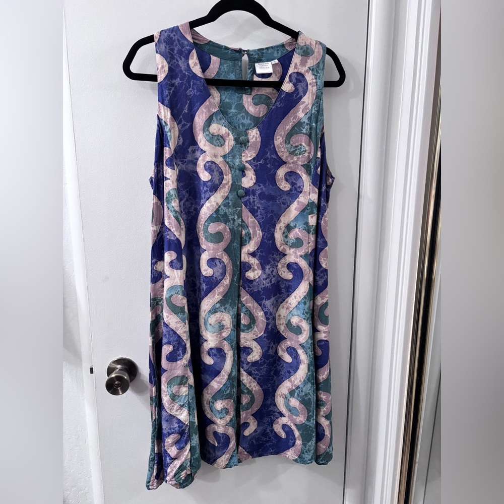 Island Style Vintage 90s A-line Tied Back Open Front Midi Dress